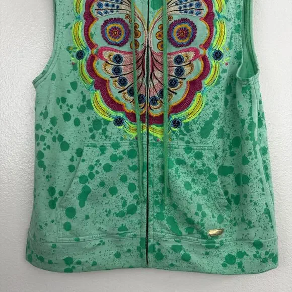 Custo Barcelona Hoodie Size 3 Green Embroidered Butterfly Splatter Art Boho * - Picture 4 of 12